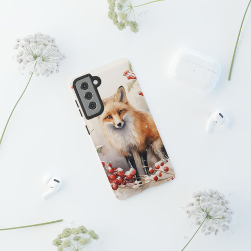 Christmas Fox in a Wreath of Red Berries - Impact Resistant Phone Case